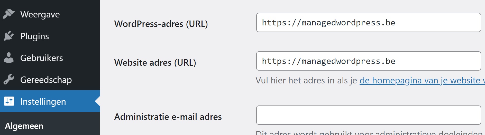 websiteadres instellen in WordPress