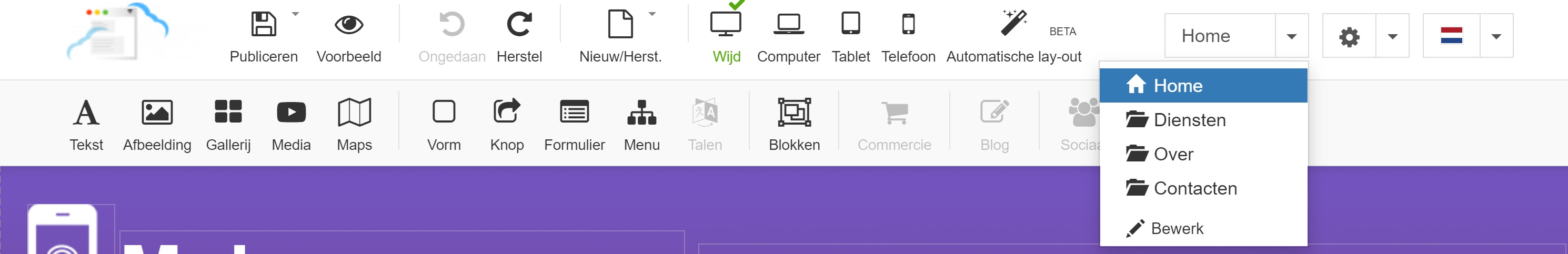 nomeo webbuilder - nieuwe pagina maken of bewerken