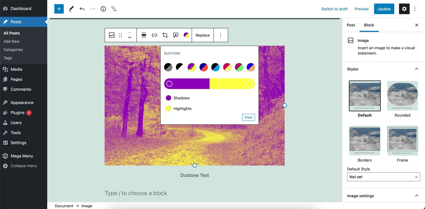 duotonefilter voor afbeeldingen in wordpress