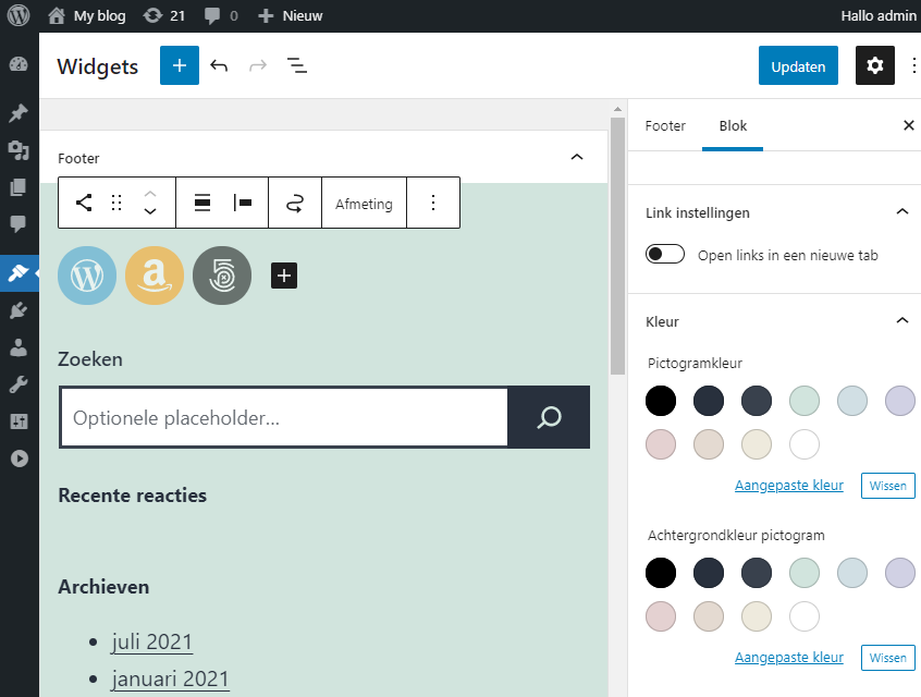 widgets bewerken als blok in wordpress 5.8