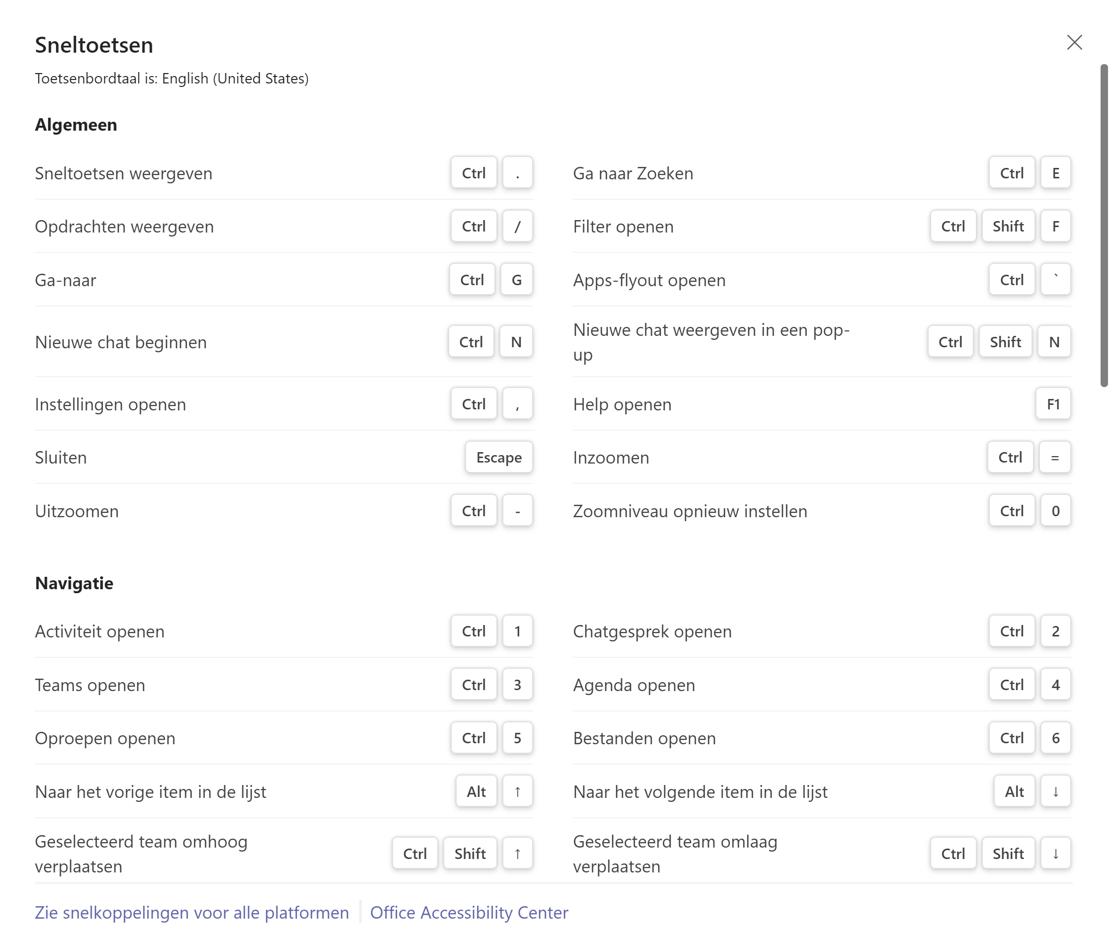 nieuwe sneltoetsen in teams