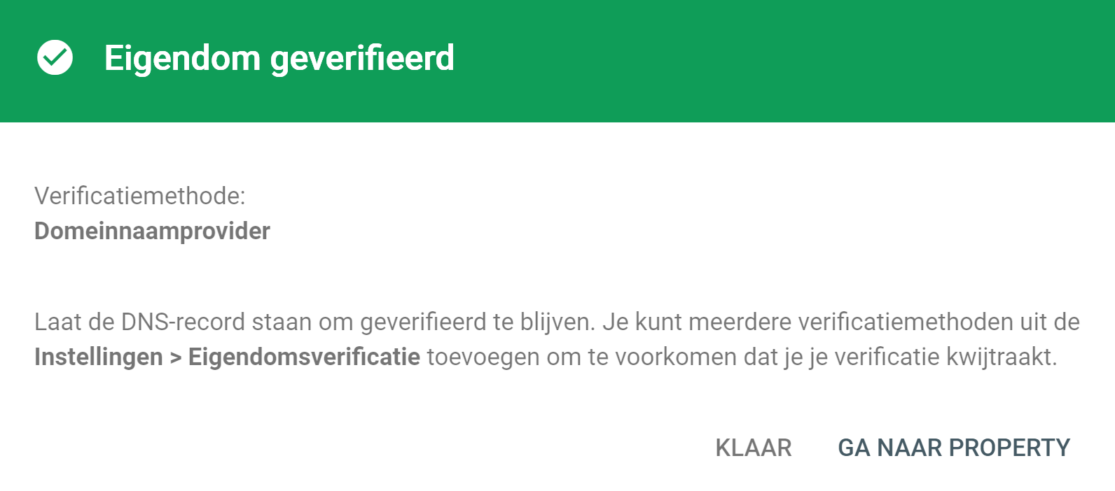 domein geverifieerd in google search console
