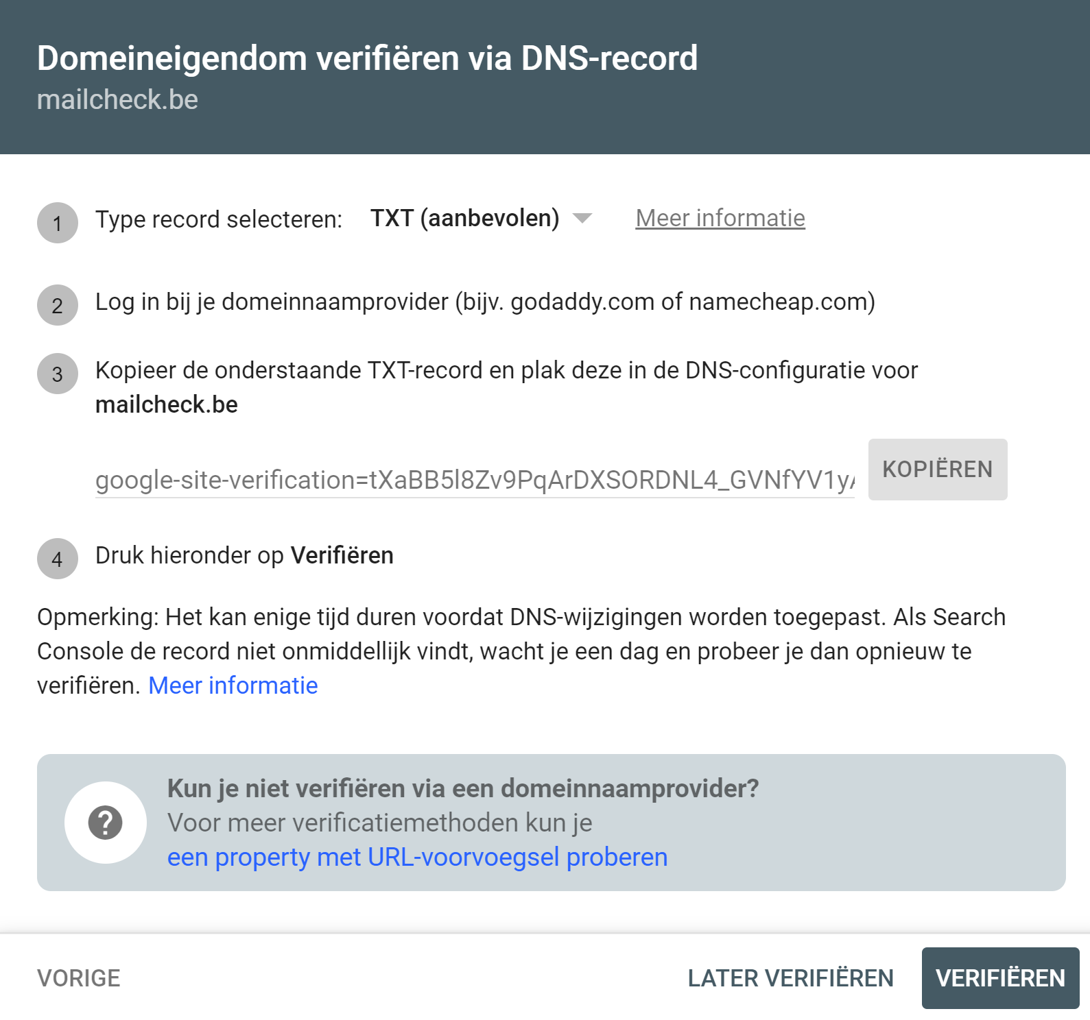 txt-record van google search console