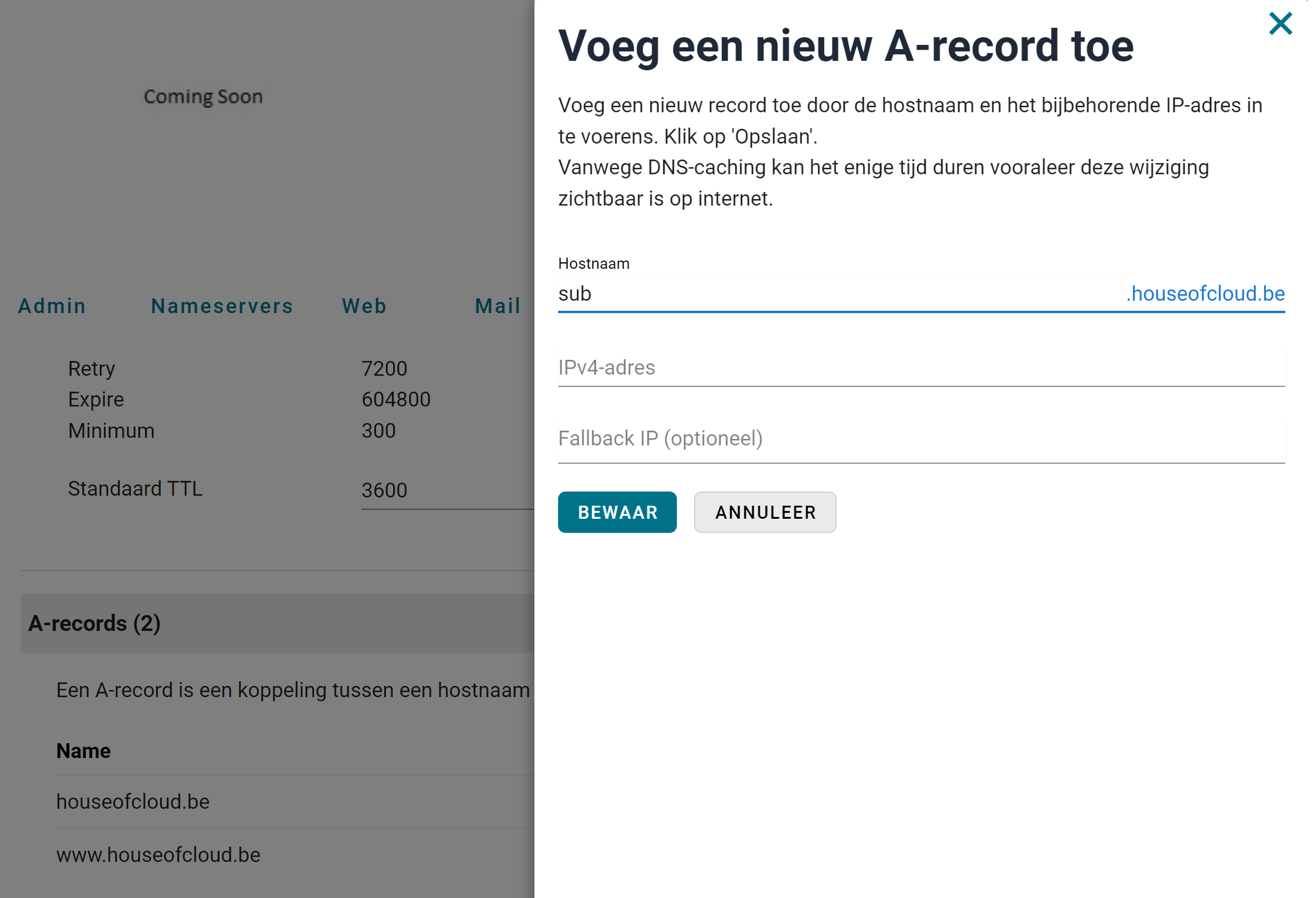 subdomein aanmaken in nomeo controlepaneel