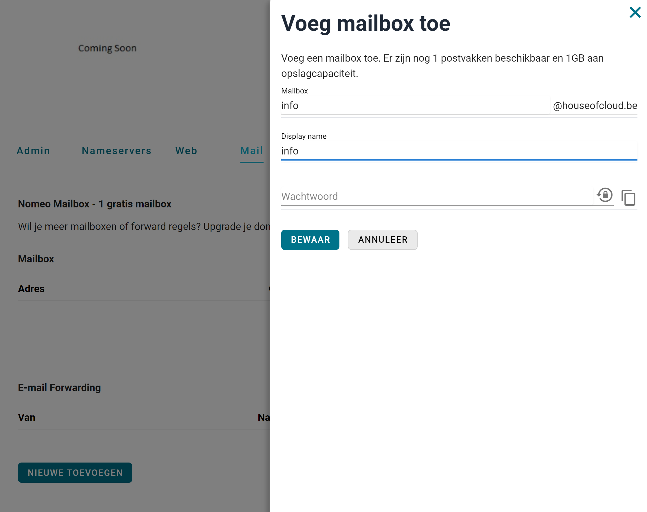 nomeo mailbox aanmaken