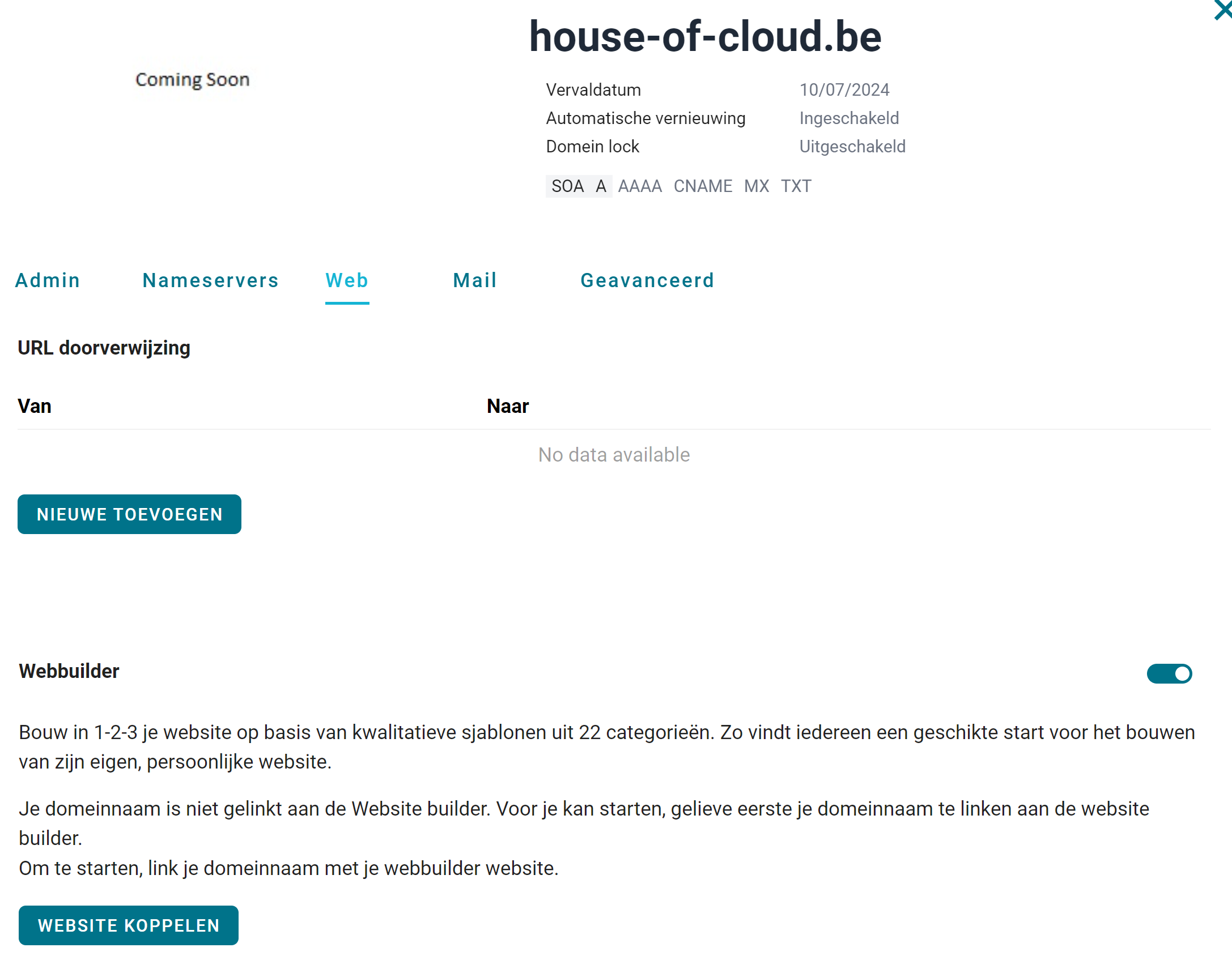 nomeo webbuilder inschakelen in klantenportaal