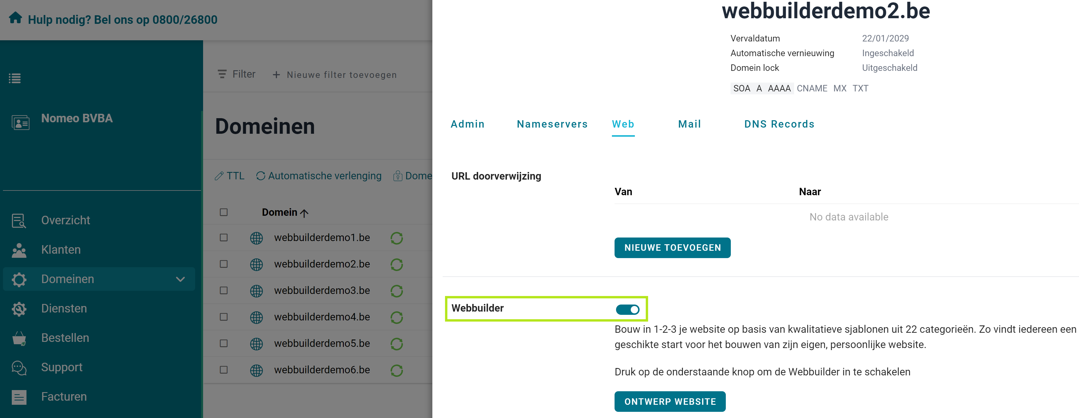 Webbuilder aanzetten