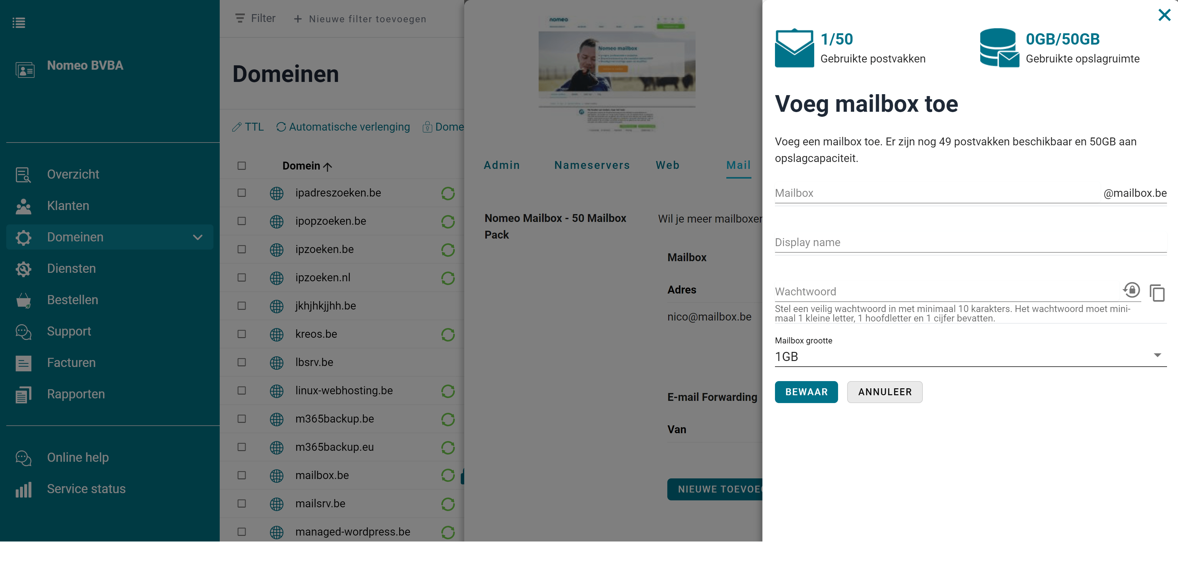 Nomeo mailbox toevoegen Nomeo mailbox toevoegen screenshot