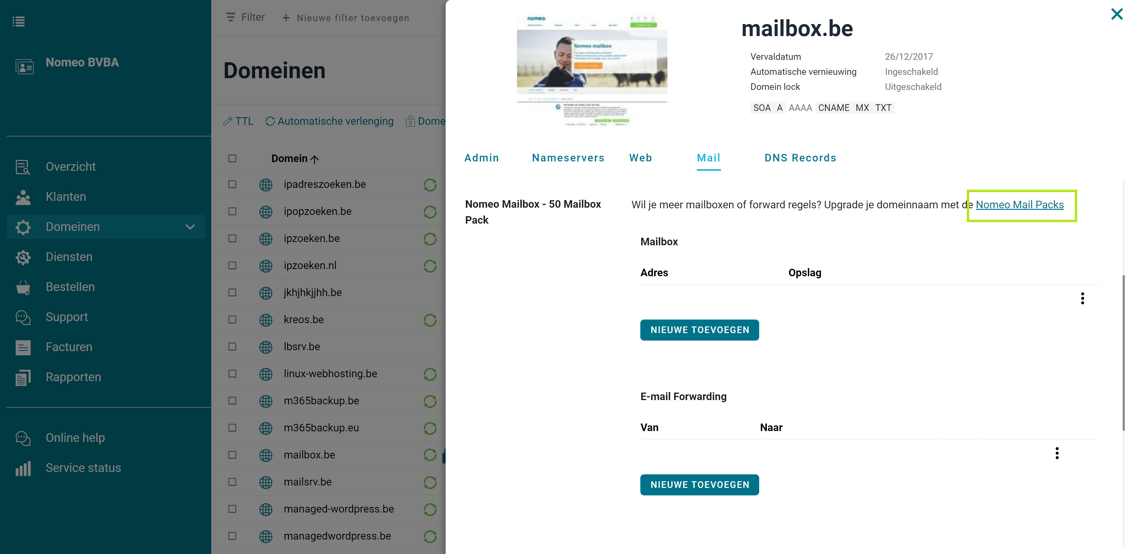 Extra mailboxen toevoegen screenshot