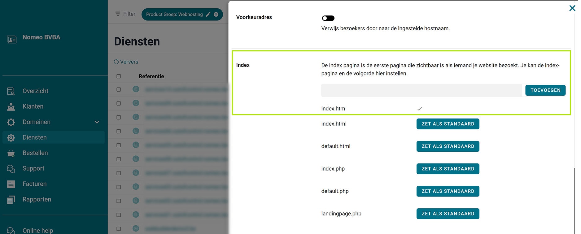 Kies zelf de indexpagina Kies zelf de indexpagina screenshot