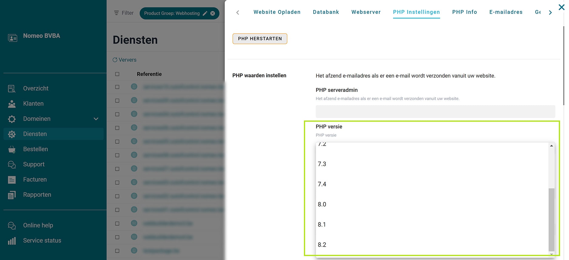 Kies zelf je PHP-versie Kies zelf je PHP-versie screenshot