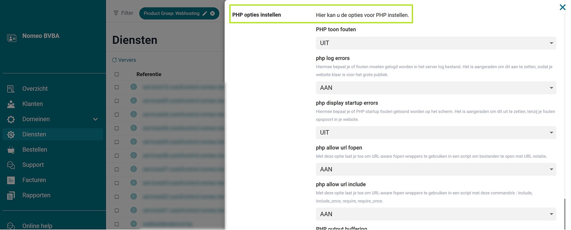Schakel PHP-opties in/uit Schakel PHP-opties in/uit screenshot