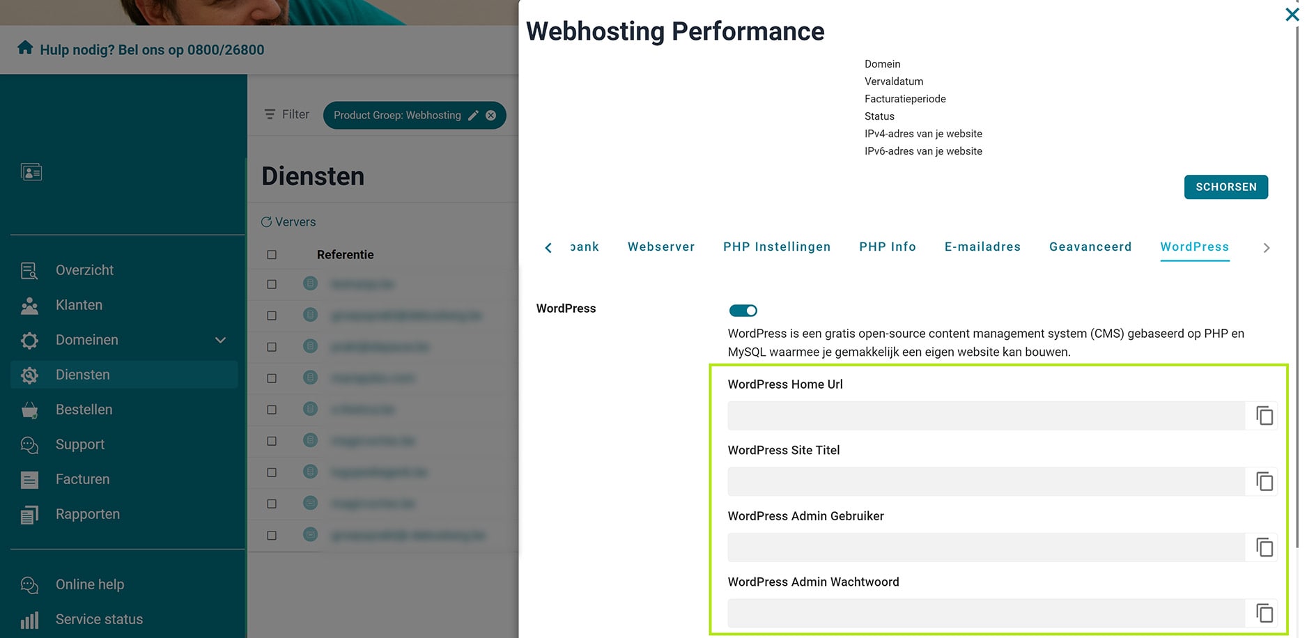 WordPress instellingen WordPress instellingen screenshot