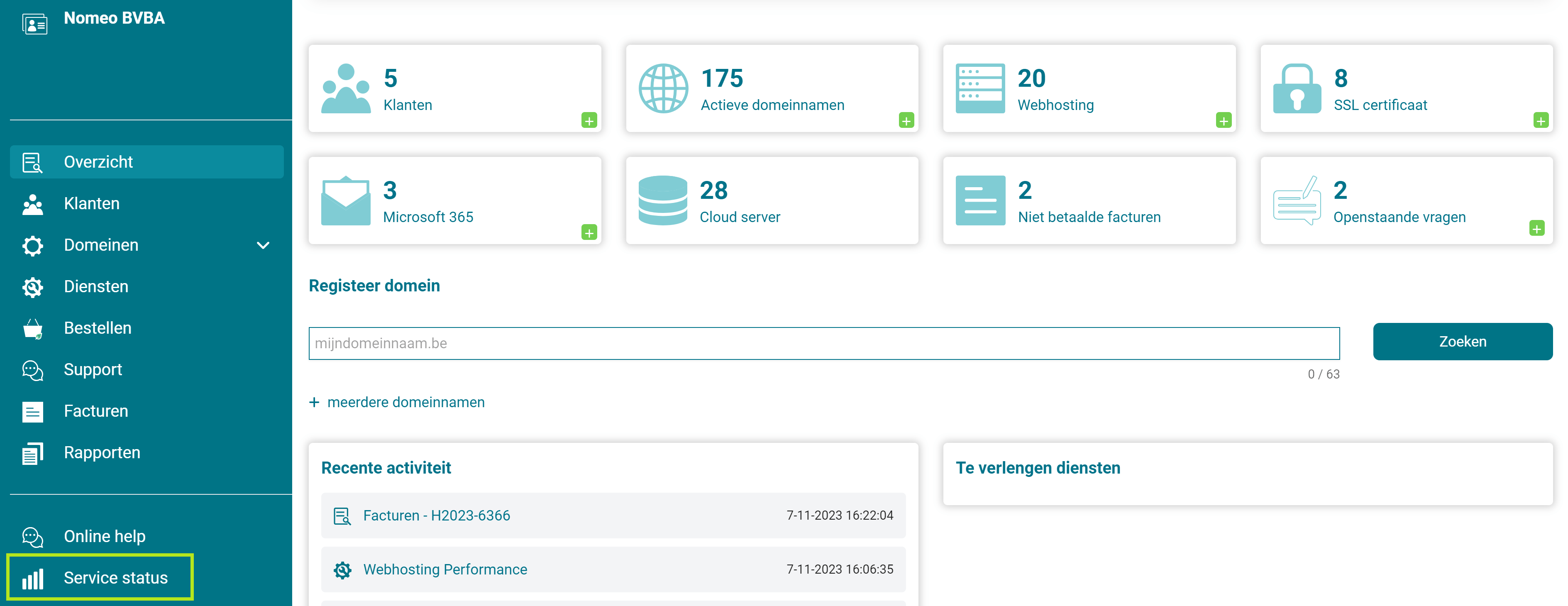 Service status Service status screenshot