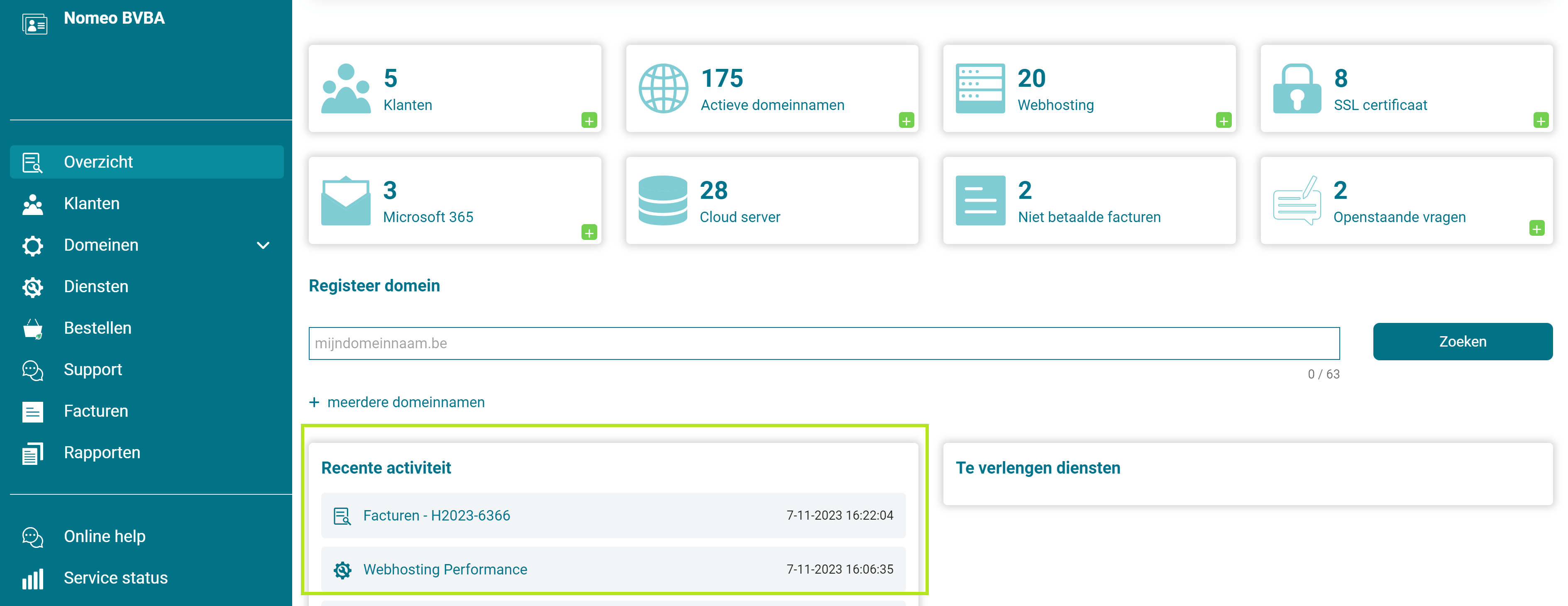 Recente activiteit Recente activiteit screenshot