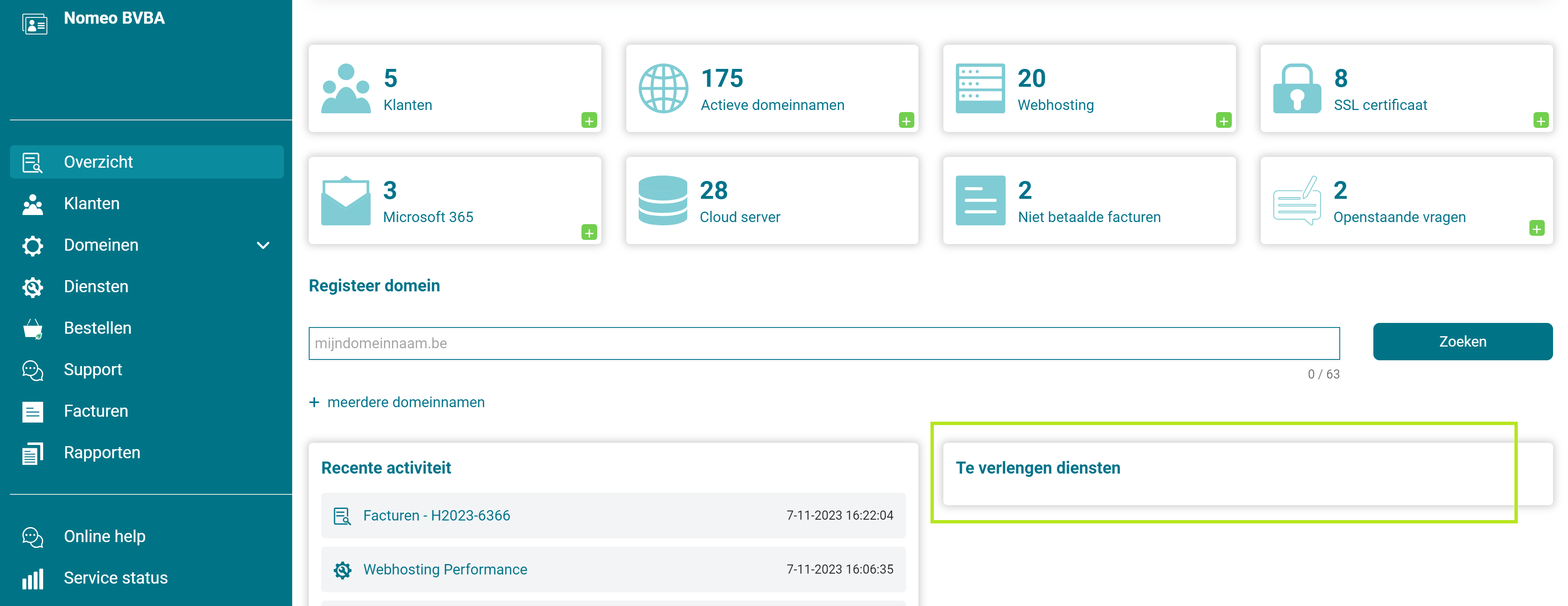 Te verlengen diensten Te verlengen diensten screenshot