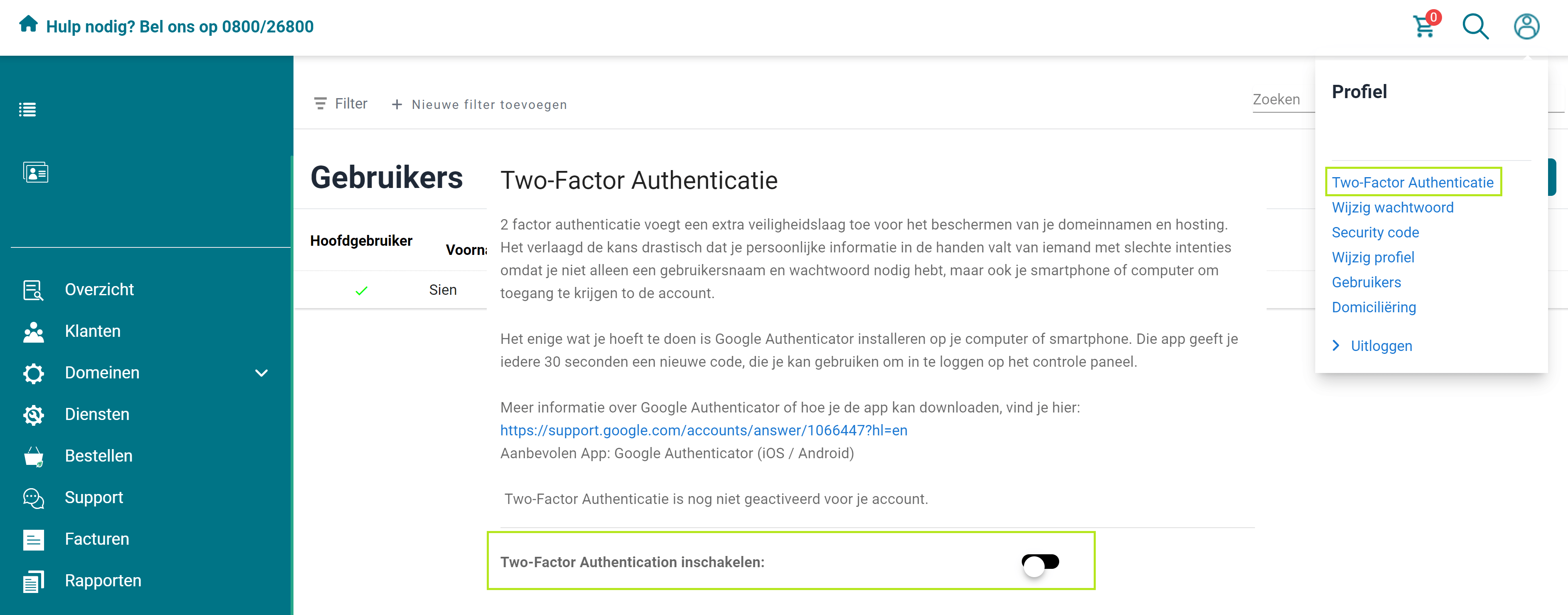 Two-factor authenticatie screenshot screenshot