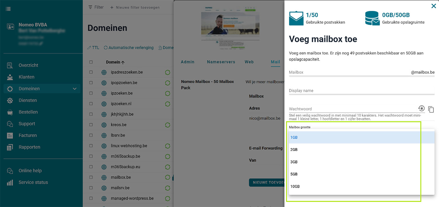 Stel zelf de grootte in van je mailboxen Stel zelf de grootte in van je mailboxen screenshot