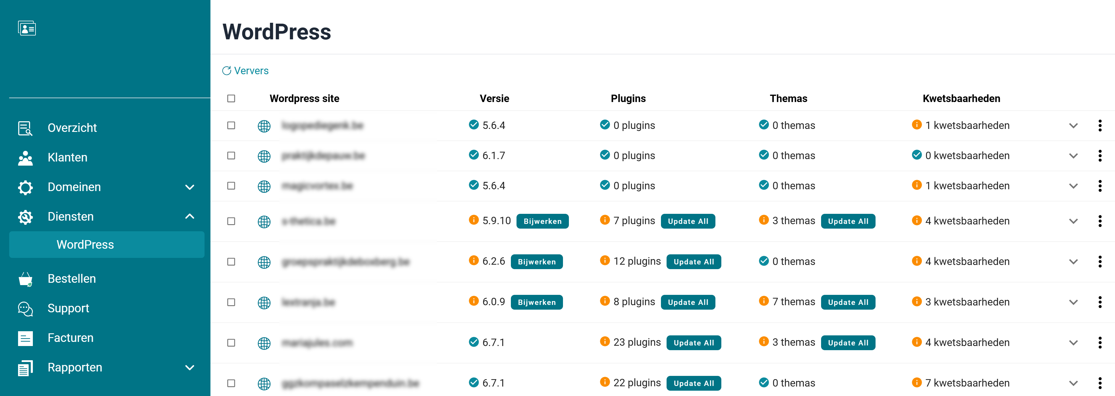 update wordpress in bulk via nomeo dashboard