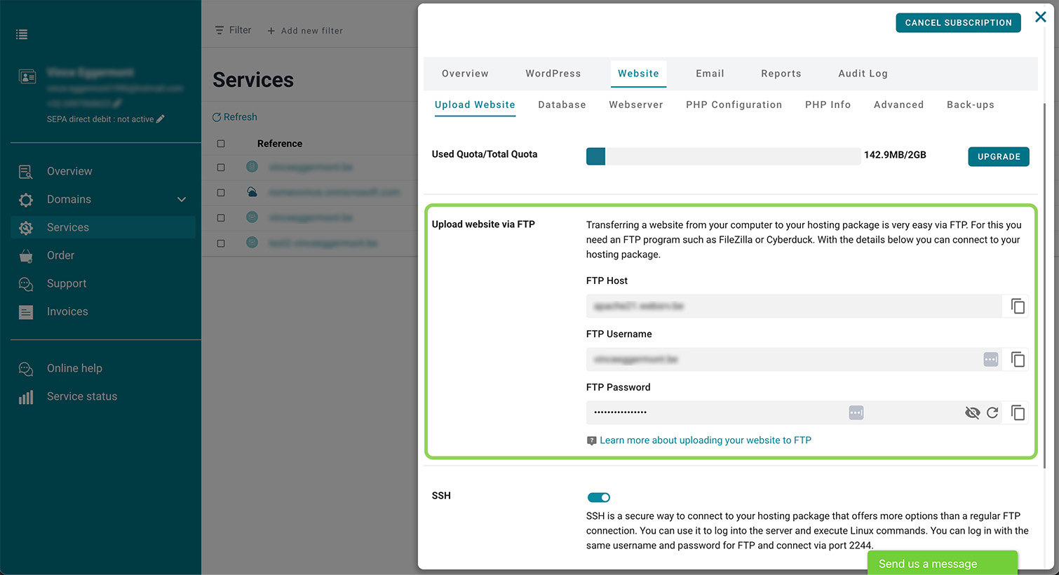 Upload website via FTP screenshot