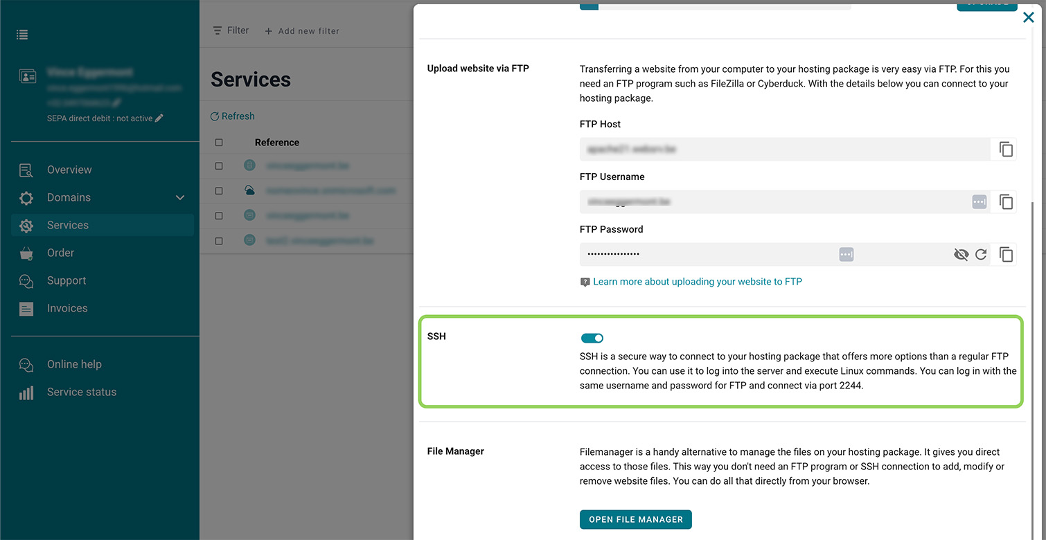 Activate SSH screenshot