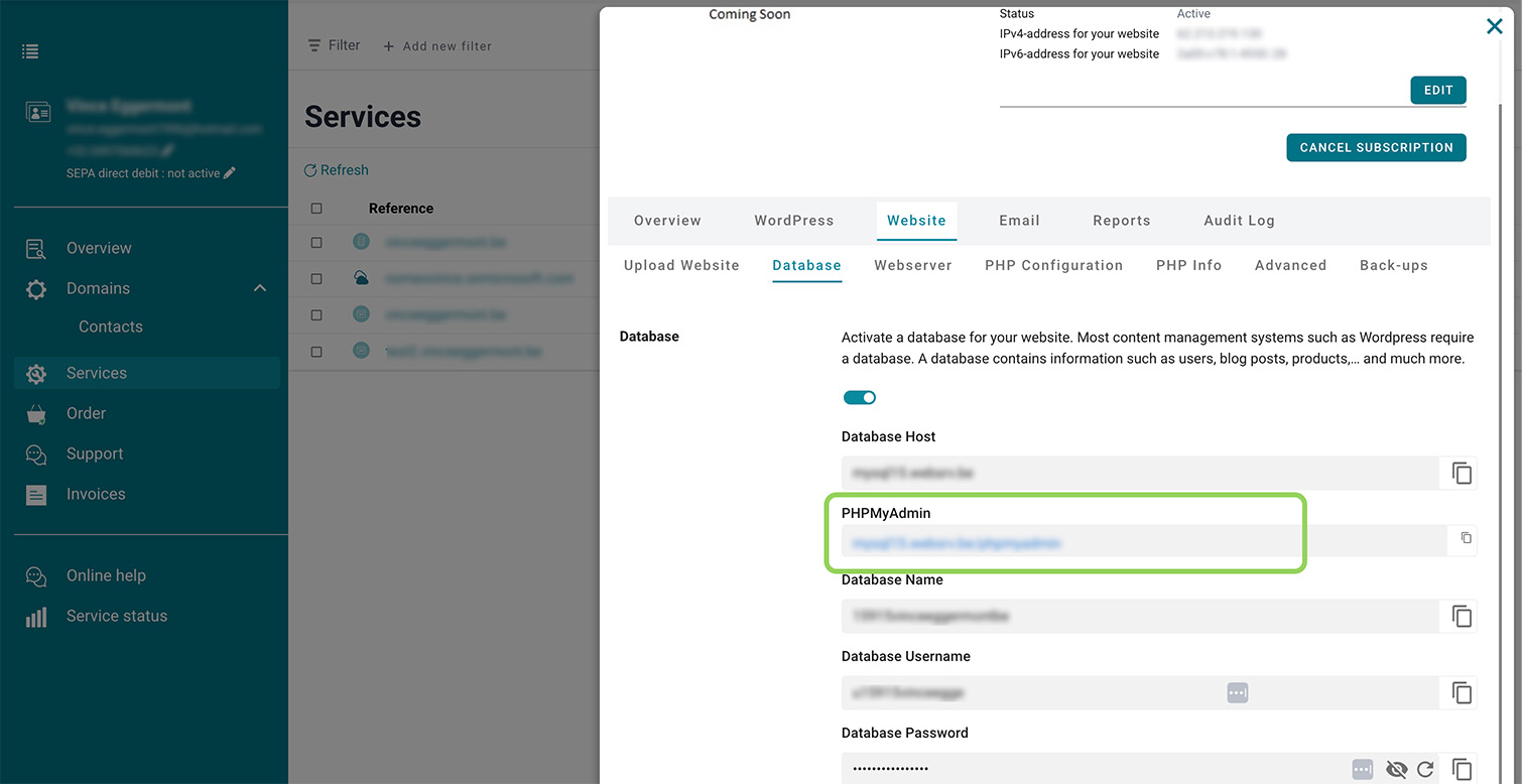 Log in to PHPMyAdmin screenshot