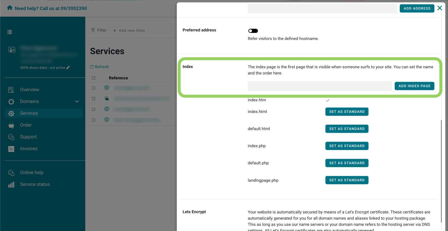 Choose your index page screenshot