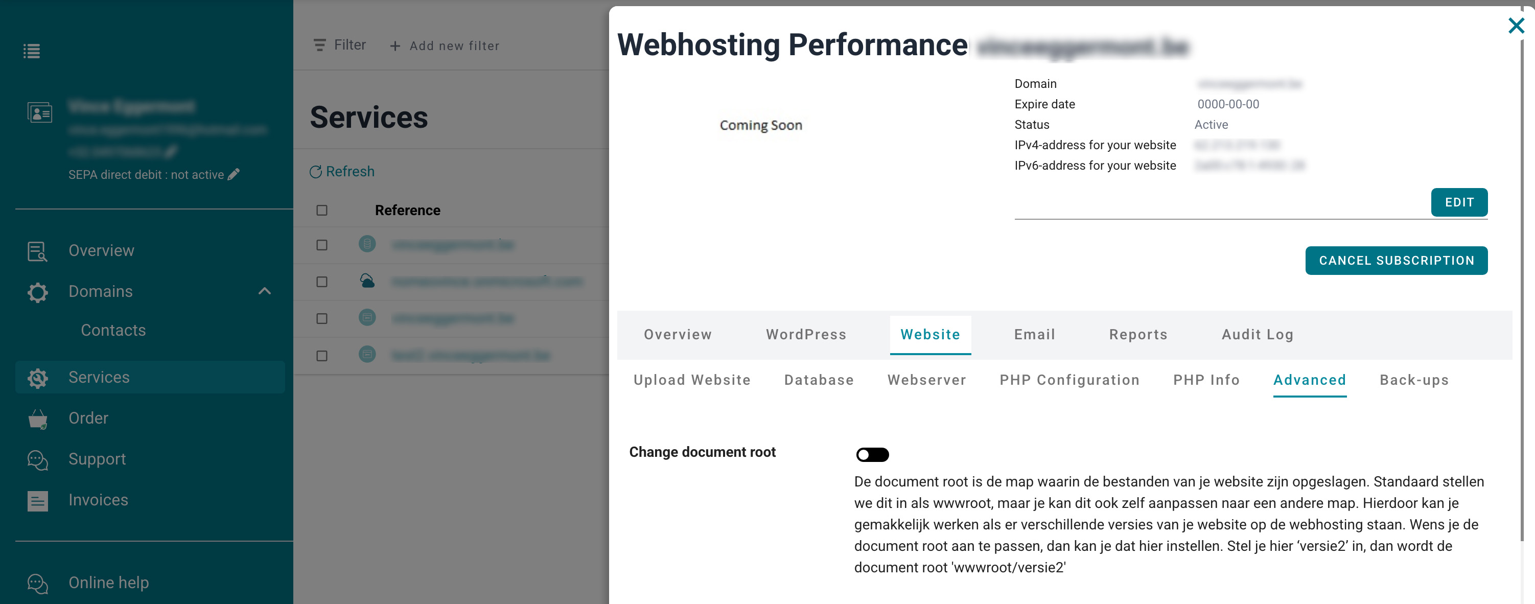 Change document root screenshot