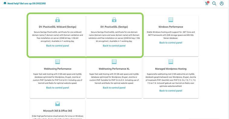 Order SSL certificate screenshot