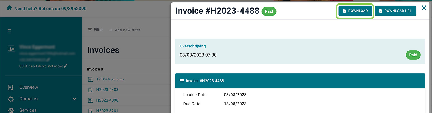 Download your invoices screenshot