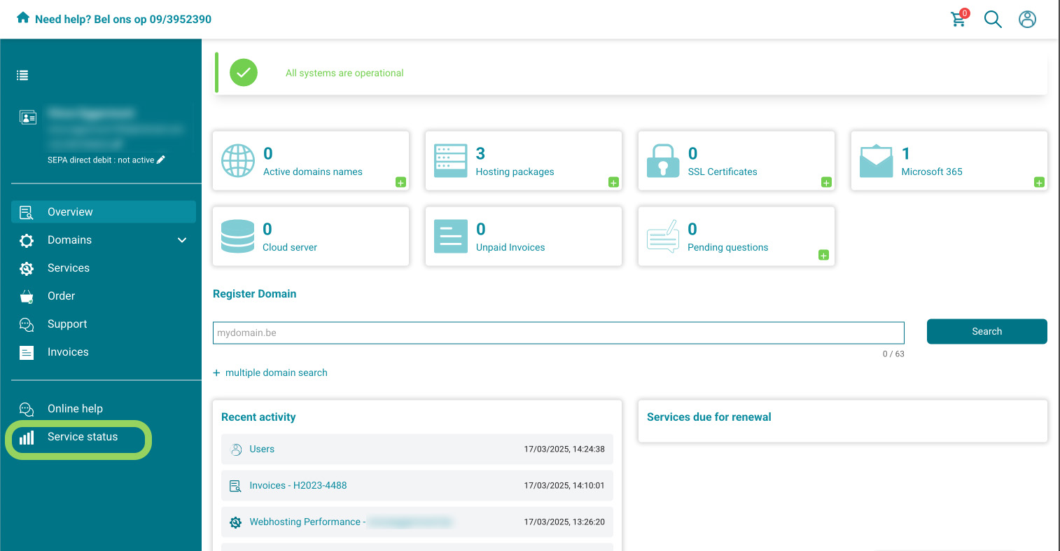 Service status screenshot
