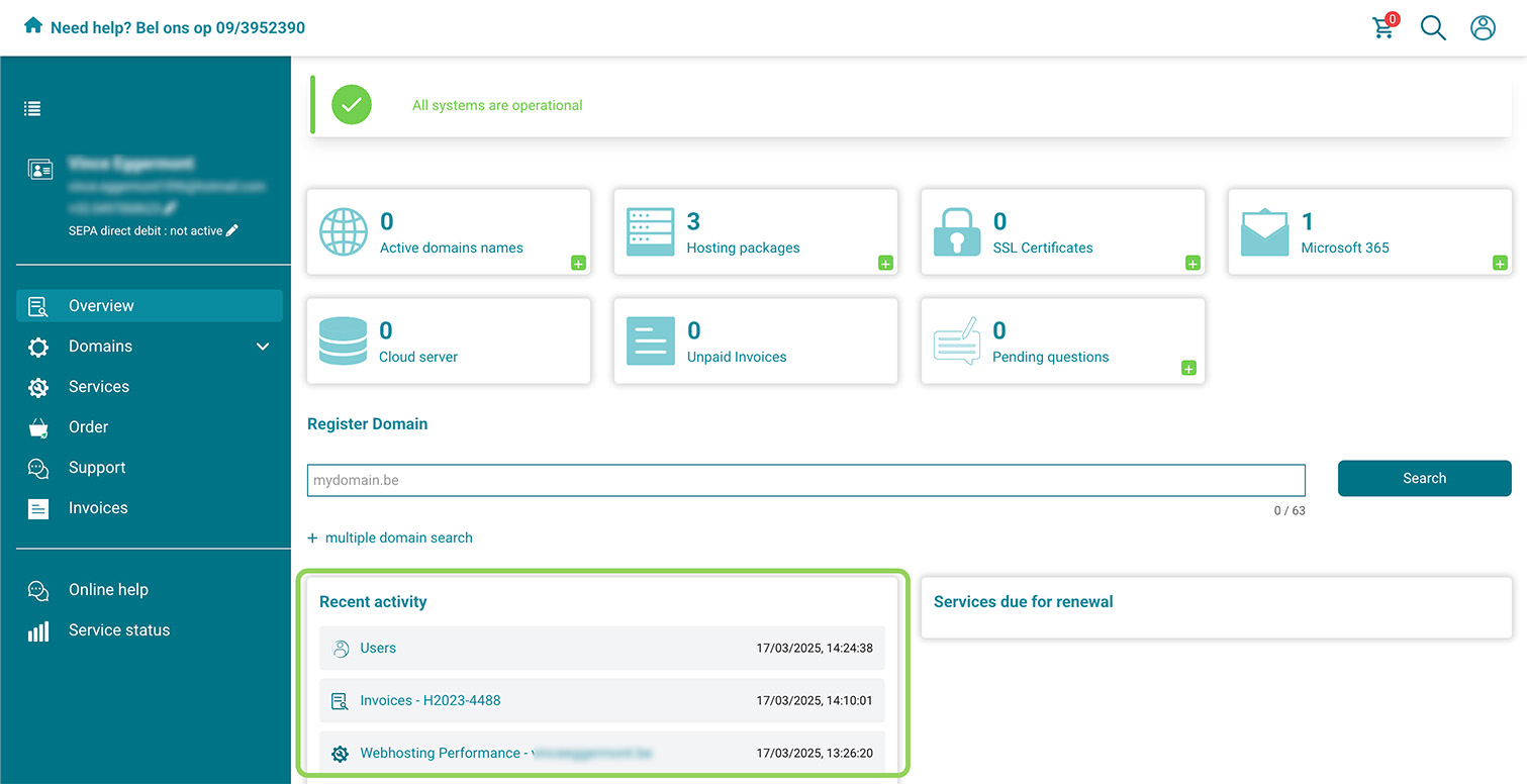 Recent activity screenshot