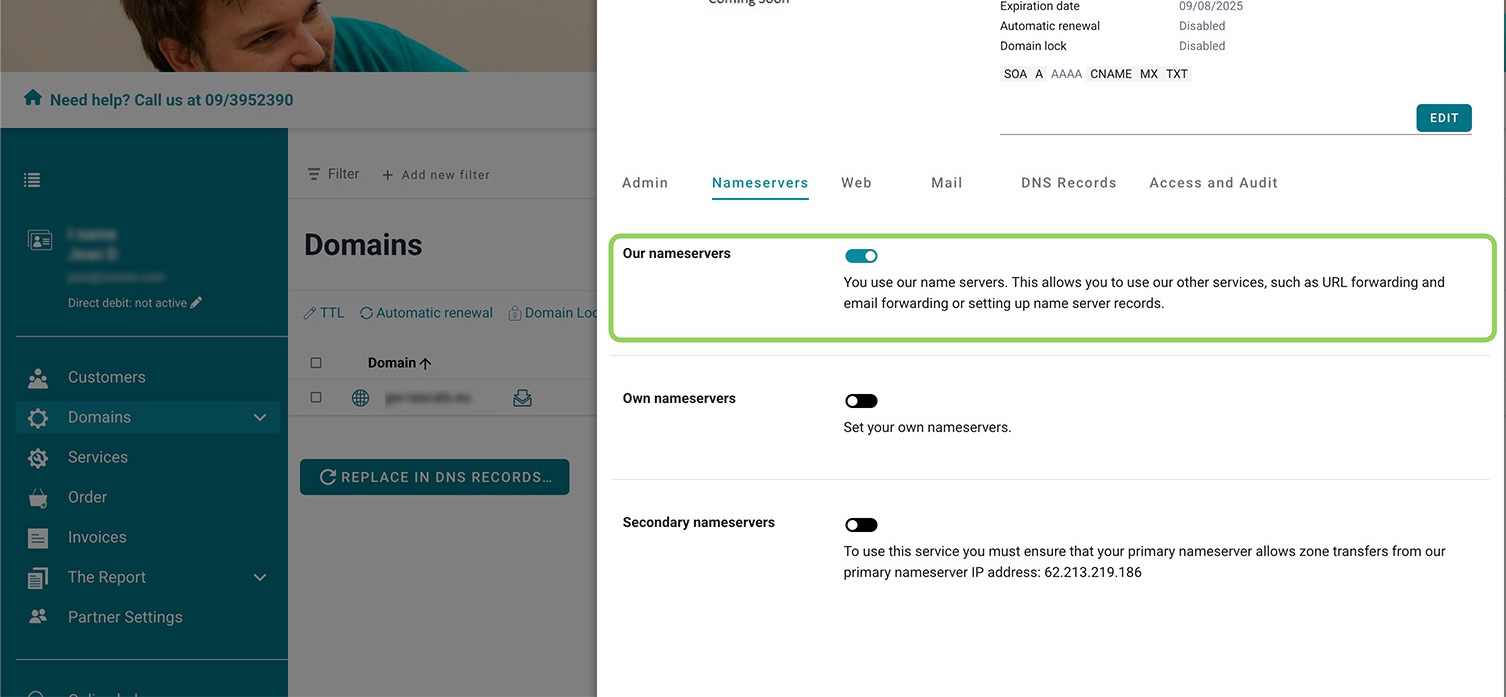 Use Nomeo nameservers screenshot