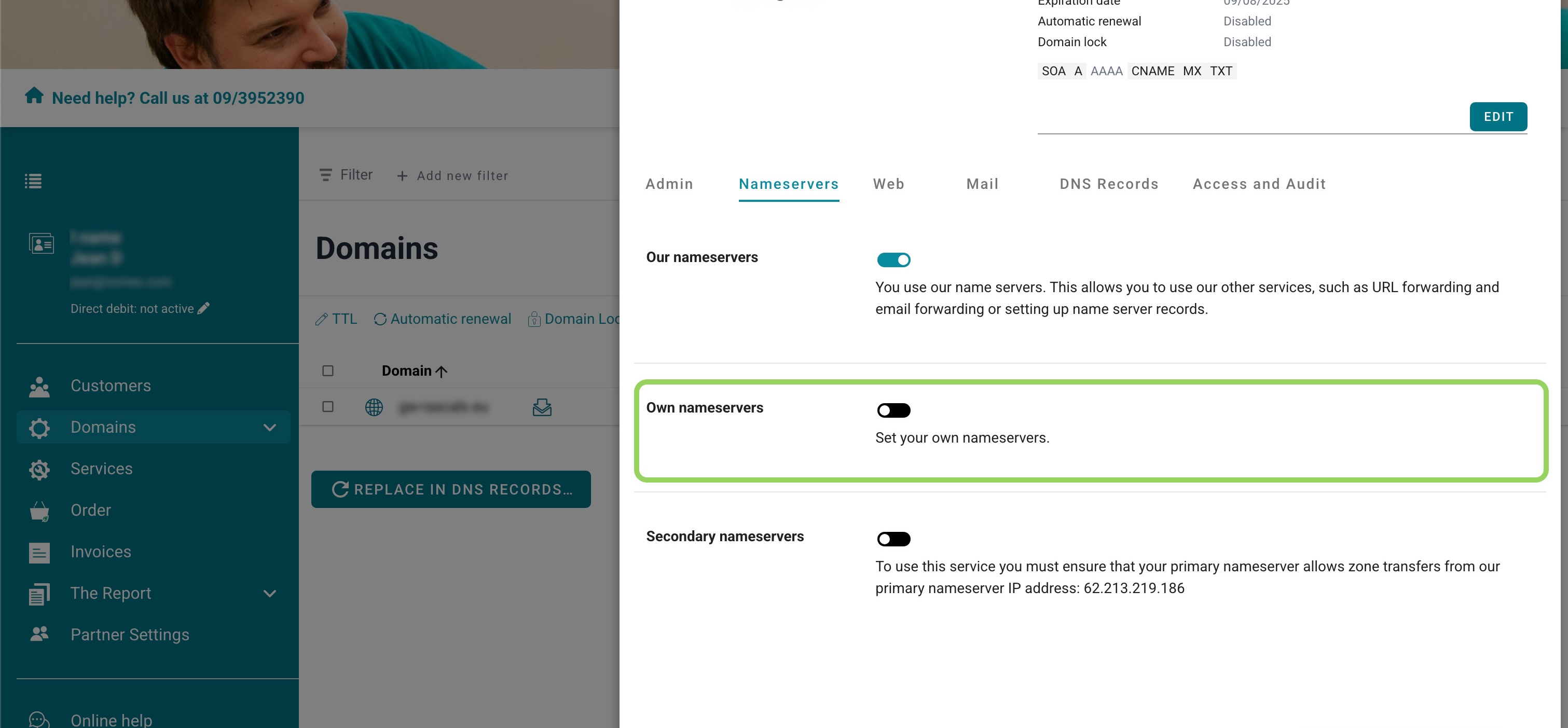 Use custom nameservers screenshot