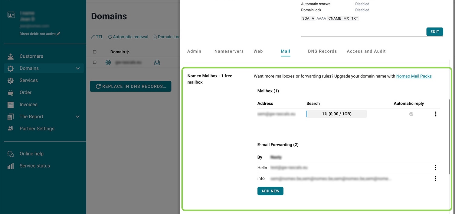 Nomeo mailbox add screenshot