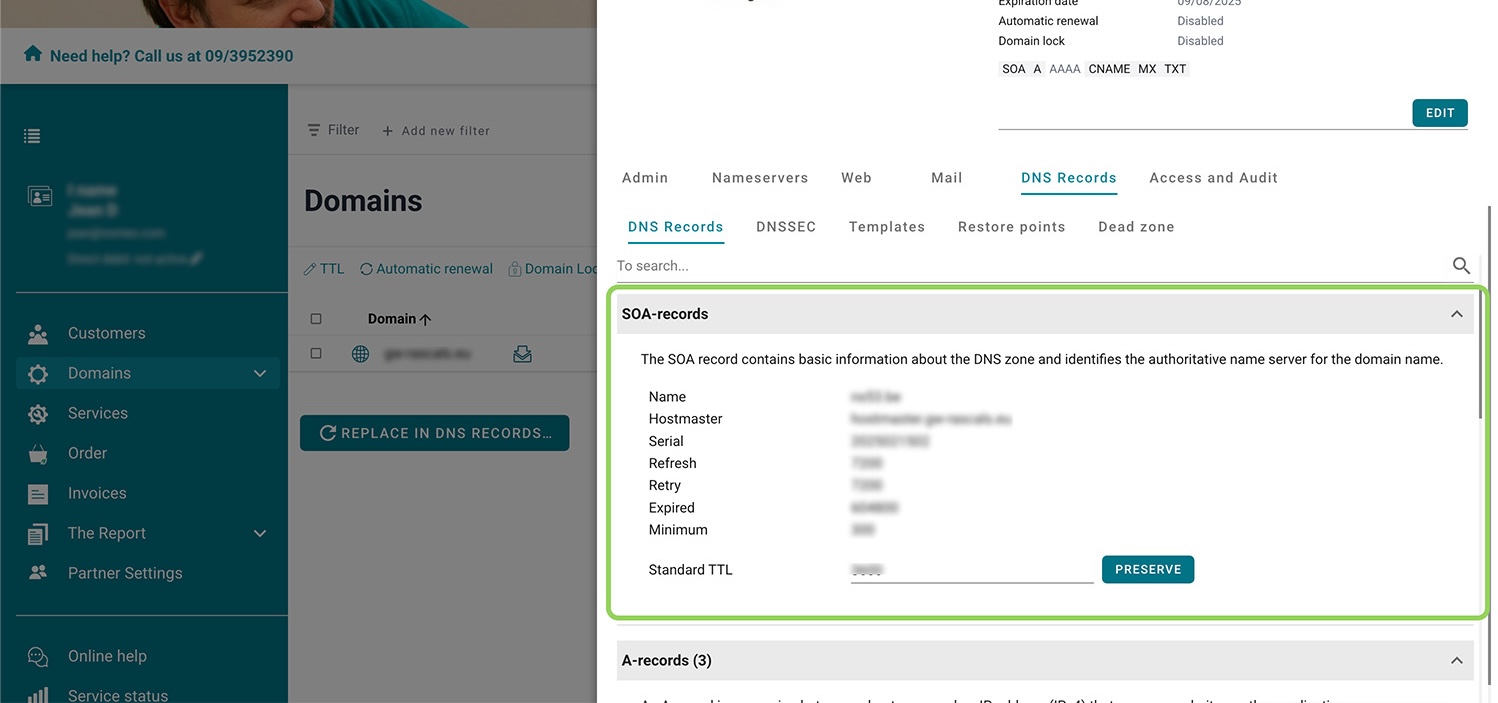 SOA record screenshot