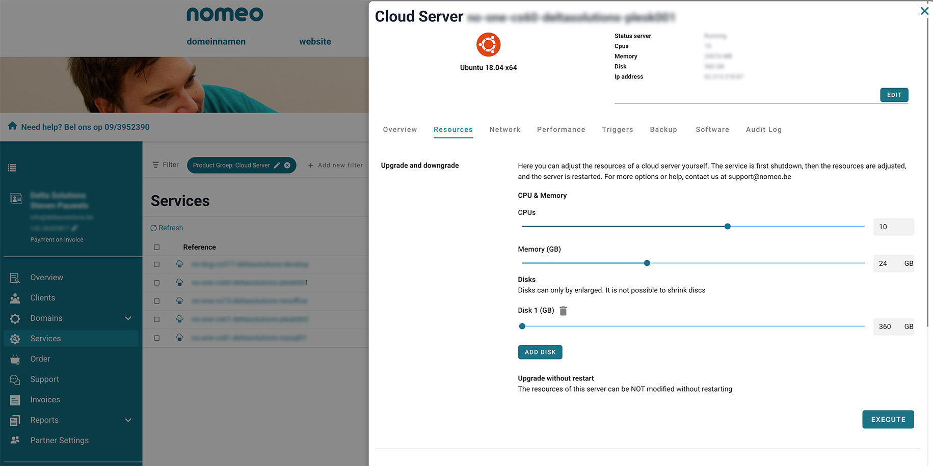 Upgrade or downgrade your cloud server screenshot