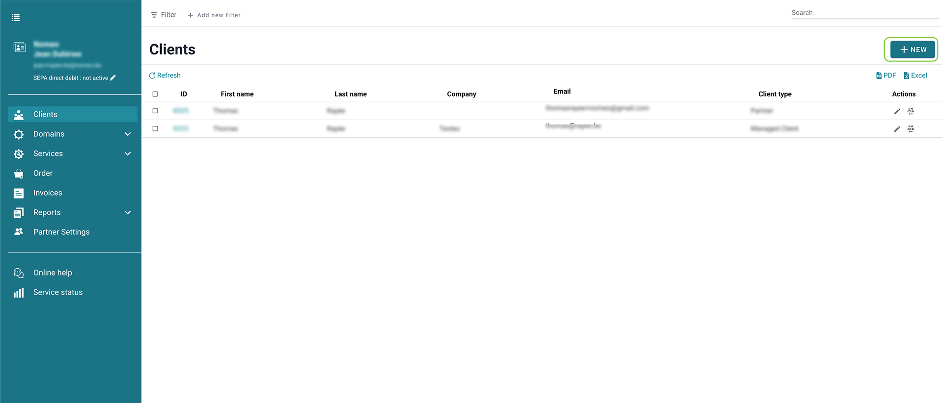 Add new clients screenshot
