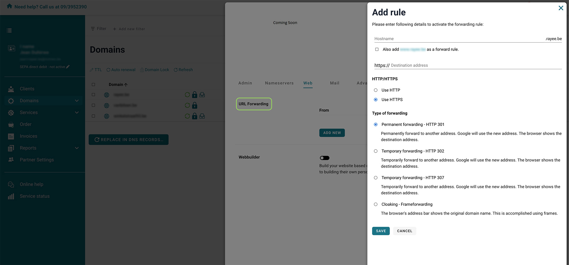 URL forwarding screenshot
