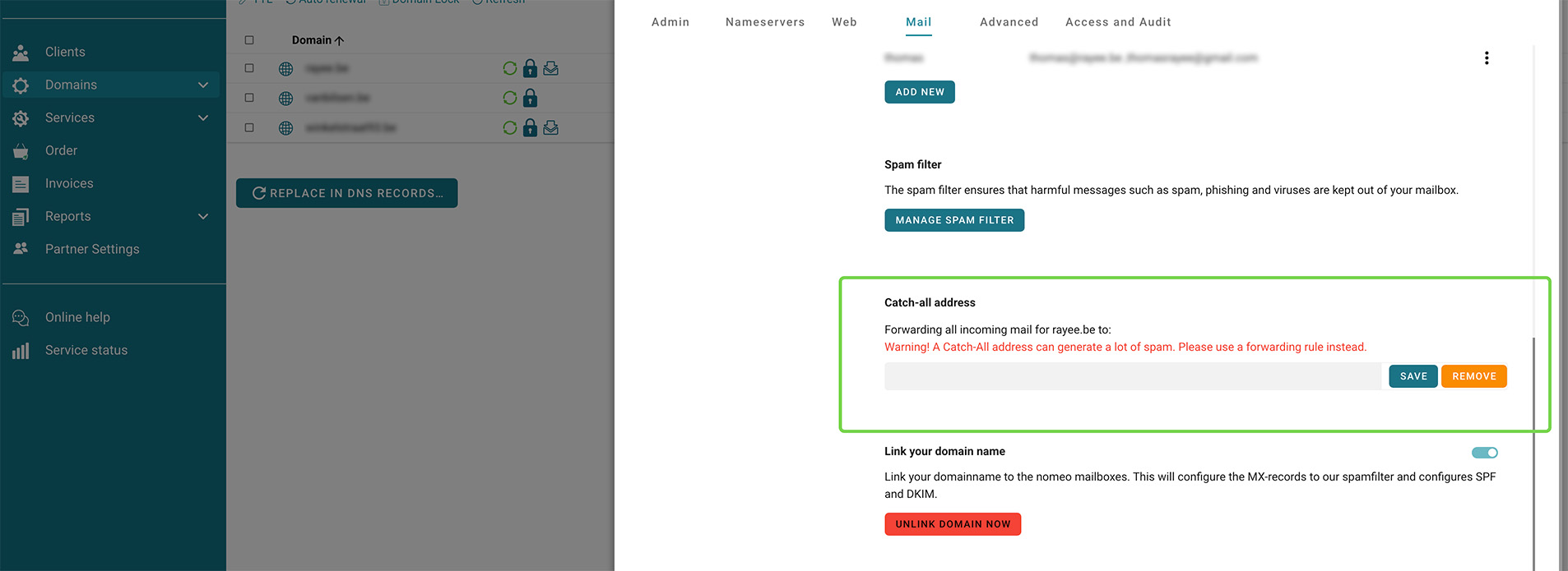Set up a catch-all address screenshot