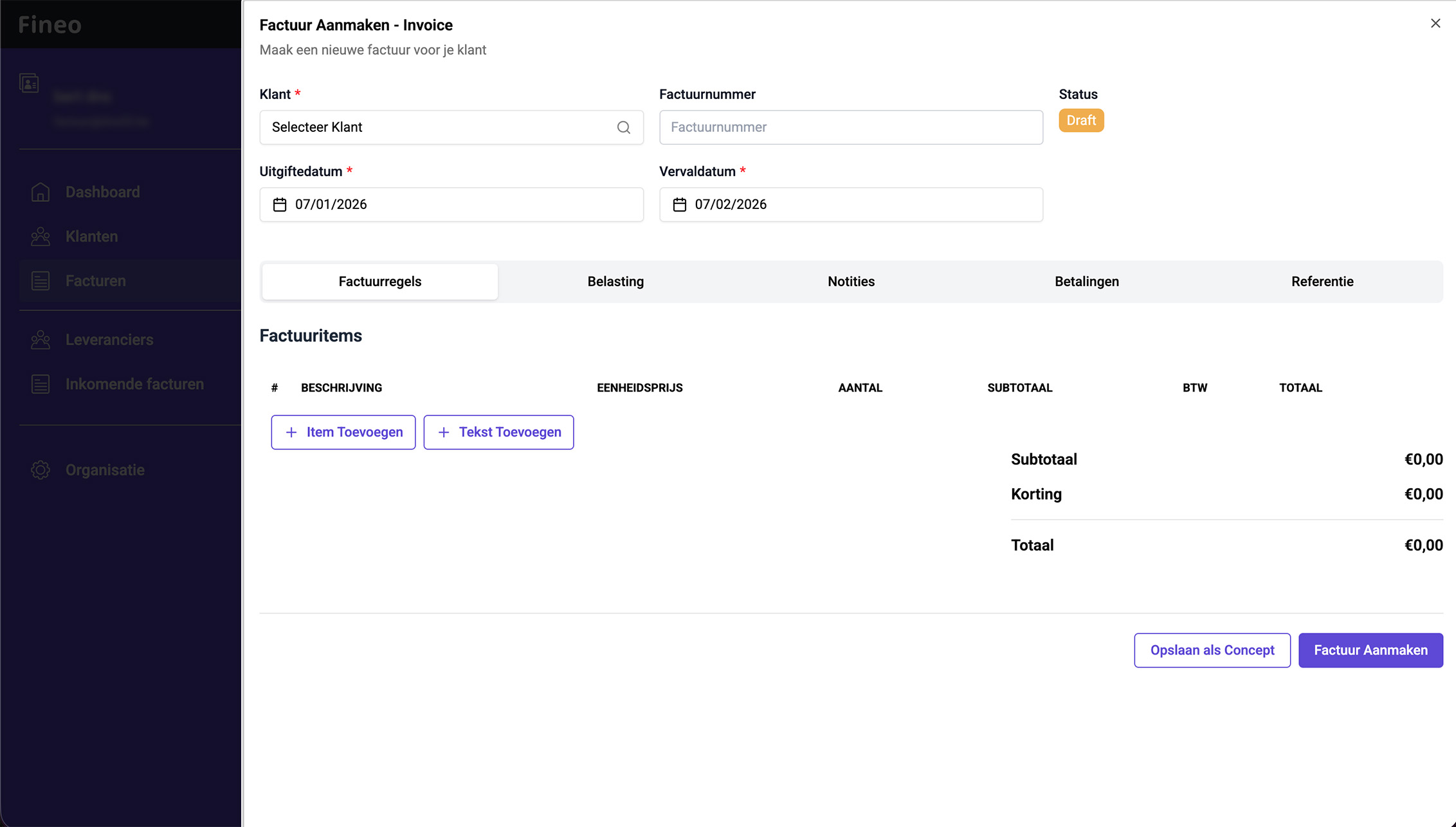 Maak en verzend het e-factuur screenshot