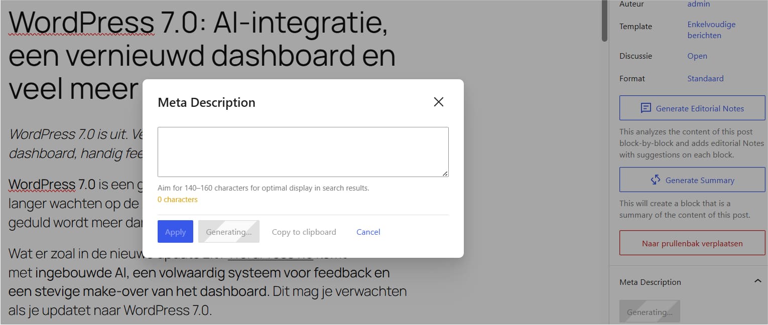 WP7 AI meta tekst screenshot